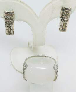 Sterling Silver Kabana Totem Earrings & White Jade Swirl Ring 15.5g