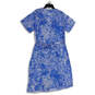 NWT Womens Blue White Short Sleeve V-Neck Shift Dress Size Medium image number 2