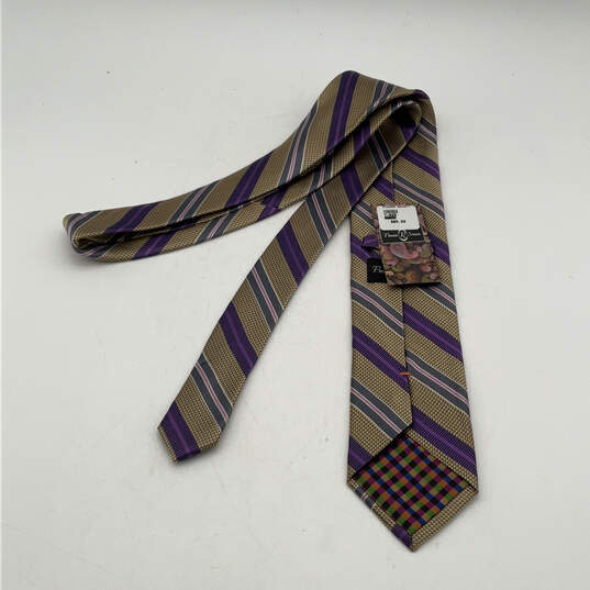 NWT Mens Purple Silk Striped Four-In-Hand Adjustable Designer Neck Tie image number 2