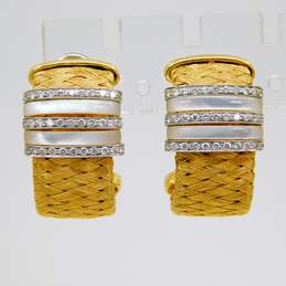 18K Yellow Gold 0.33 CTTW Diamond & M Of Pearl Woven Omega Back Earrings 17.3g alternative image