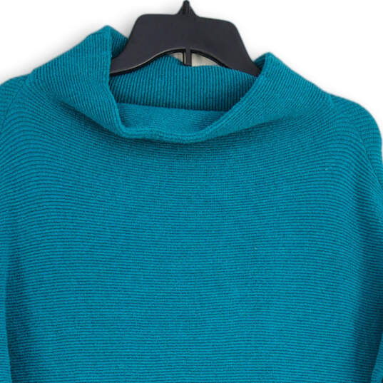 Womens Blue Knitted Turtleneck Long Sleeve Pullover Sweater Size M image number 3