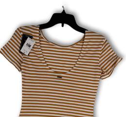 NWT Womens Tan White Striped Round Neck Short Sleeve Mini Dress Size XS alternative image