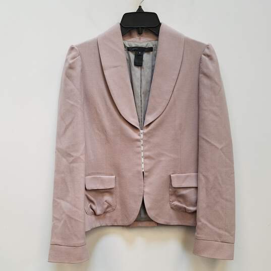 Womens Pink Wool Blend Shawl Collar Long Sleeve Pocket Blazer Jacket Size 8 image number 1