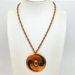 Vintage Bell Trading Post & Artisan Copper MCM Dome Overlay Brushed Disc Pendant Chain Necklace & Textured Wide Cuff Bracelet 60.7g alternative image