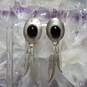 Artisan Edith James Signed Sterling Silver Onyx Feather Earrings - 6.9g image number 4