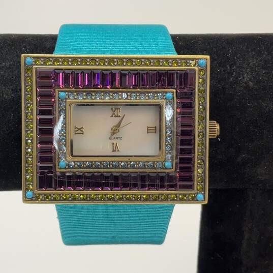 Designer Heidi Daus Amethyst Peridot Crystal Stainless Steel Quartz Wristwatch image number 1