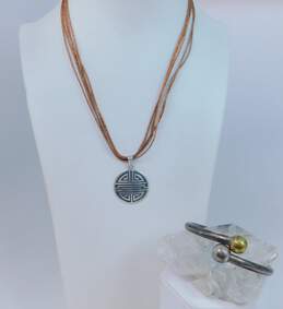 Sterling Silver Highlander Pendant Necklace & Taxco Bypass Bracelet 31.0g