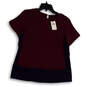 NWT Womens Red Round Neck Short Sleeve Back Keyhole Blouse Top Size Small image number 2