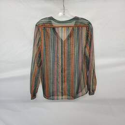 Fritzi Vintage Multicolor Stipe Sheer Button Up Blouse WM Size L alternative image