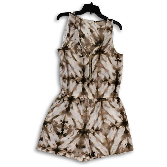 Womens Brown White Tie-Dye Scoop Neck Sleeveless One-Piece Romper Size 10 image number 1