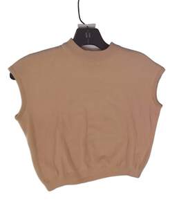 Womens Tan Mock Neck Sleeveless Casual Sweater Vest Size 38