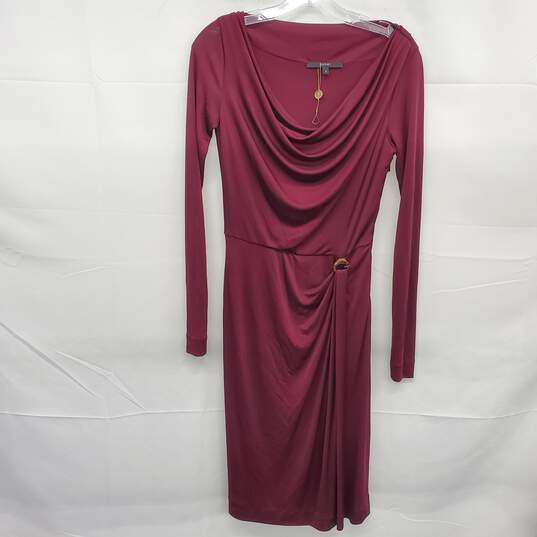 Gucci Wine Red Logo Belt Rayon/Polyester Long Sleeve Dress Women's Size S - AUTHENTICATED image number 2