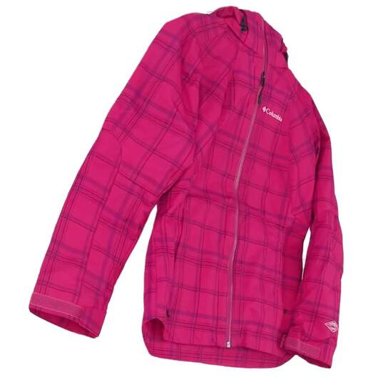 Womens Pink Plaid Long Sleeve Hooded Pockets Full Zip Jacket Size XS image number 3
