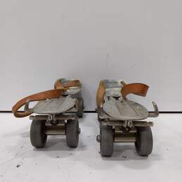 Pair of Vintage Metal Silver Tone Roller Skates Size Adjustable