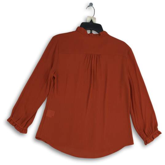 NWT Womens Orange Long Sleeve Ruffle Tie Pleated Blouse Top Size Medium image number 2
