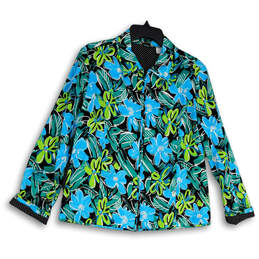 Womens Multicolor Floral Long Sleeve Spread Collare Full-Zip Jackets Size L