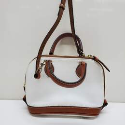 Dooney and Bourke White/Brown Leather Crossbody Handbag 9in x 2in x 8in, Used alternative image