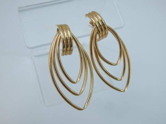 14K Yellow Gold Triple Wire Geometric Drop Earrings 4.4g image number 2