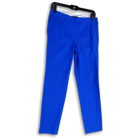 Womens Blue Slash Pocket Flat Front Straight Leg Side Zip Ankle Pants Sz 4 image number 3