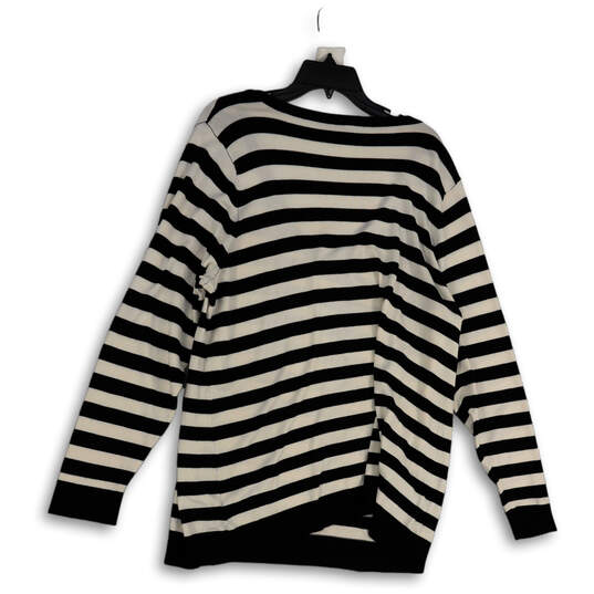 Womens Black White Knitted Striped Long Sleeve V-Neck Pullover Sweater Sz 3 image number 2