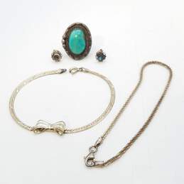 Sterling Silver Multi - Gemstone Ring /Earring/Bracelet Bundle 4 Pcs 12.6g