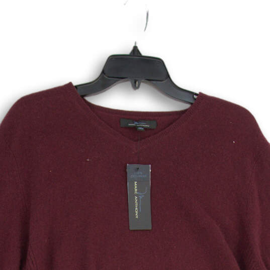 NWT Mens Maroon Knitted Long Sleeve V-Neck Pullover Sweater Size XL image number 3