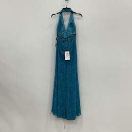NWT Womens Blue Floral Sleeveless Halter Neck Backless Maxi Dress Size 1/2 alternative image