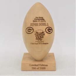 Laser Engraved Wood Football -- 3 Time Super Bowl Champions Green Bay Packers