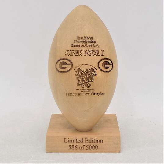 Laser Engraved Wood Football -- 3 Time Super Bowl Champions Green Bay Packers image number 1