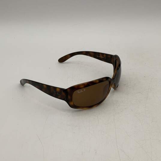 Womens RB4102 Brown Tortoise Frame Brown Lens Polarized Rectangle Sunglasses image number 2
