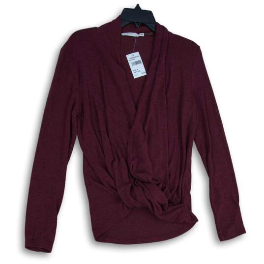 NWT LUSH Womens Maroon Long Sleeve Front Knotted Blouse Top Size M image number 1