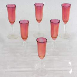 Set Of 6 Vintage MCM Mid Century Modern Cranberry Glass Cordial Shot Glasses