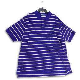 Mens Blue Striped Spread Collar Short Sleeve Golf Polo Shirt Size 4XB