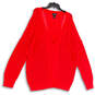 Womens Red V-Neck Long Sleeve Open-Knit Pullover Sweater Size 26/28 image number 1