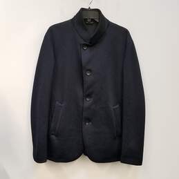 Mens Navy Blue Stand Collar Long Sleeve Pockets Button Front Jacket Size 42