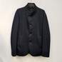 Mens Navy Blue Stand Collar Long Sleeve Pockets Button Front Jacket Size 42 image number 1