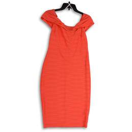 NWT Womens Orange Off-Shoulder Knee Length Back Zip Bodycon Dress Size 14