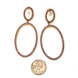 Designer J. Crew Gold-Tone Pink Rhinestone Fashionable Dangle Earrings alternative image