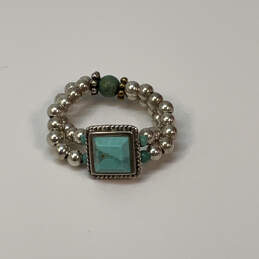 Designer Silpada 925 Sterling Silver Turquoise Beaded Double Band Ring alternative image