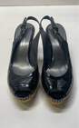 Stuart Weitzman Patent Leather Slingback Wedge Heels Black 10 image number 5