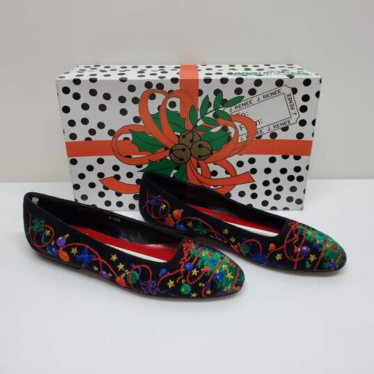J. Renee Entranced Black Christmas Embroidered Flat Shoes image number 1