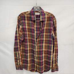 Taylor Stitch MN's 100% Organic Cotton Tan Multi Color Plaid Long Sleeve Shirt Size 40