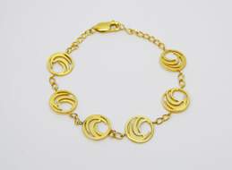 10K Yellow Gold Abstract Swirl Circles Station Chain Bracelet 7.7g