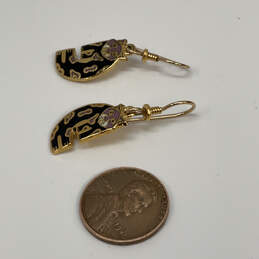 Designer Laurel Burch Gold-Tone Baby Snow Leopard Enamel Drop Earrings alternative image