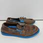 Boys Brown Blue Leather Moc Toe Low Top Lace Up Boat Shoes Size 12.5 image number 3