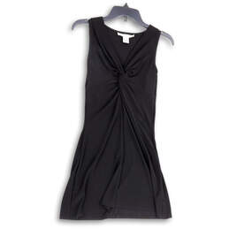 Womens Black Pleated Front V-Neck Sleeveless Pullover Mini Dress Size 6
