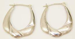 14K White Gold Brushed & Smooth Puffed Oblong Hoop Earrings 1.3g alternative image