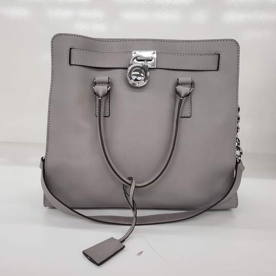 Michael Kors Hamilton Gray Saffiano Leather Large Shoulder Hand Bag image number 1
