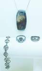 Artisan 925 Modernist Concave Pendant Necklace Celtic Knot Chain Bracelet & Claddagh Band Rings 36g image number 1