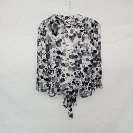 St. John Evening Gray & Black Silk Rosette Embellished Sheer Blouse WM Size 6 alternative image